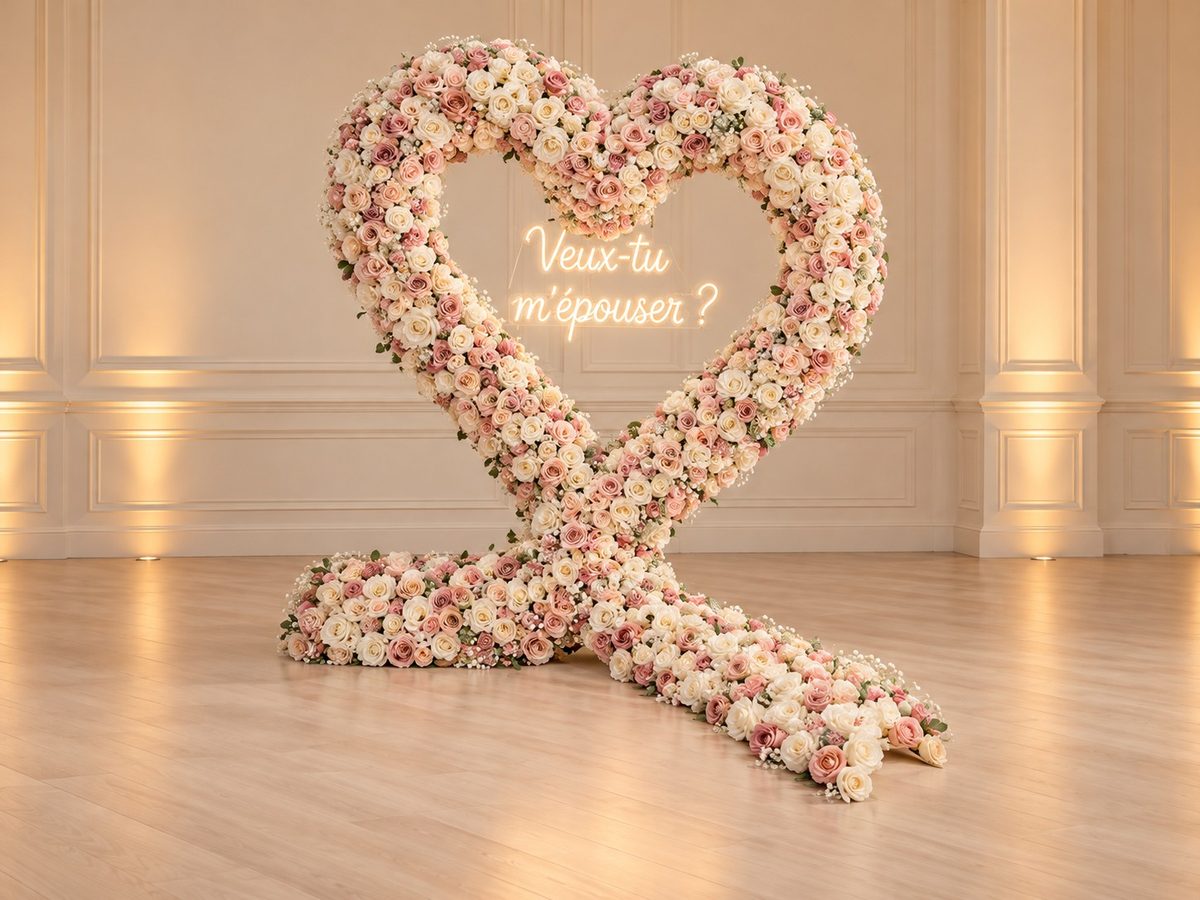 Cœur de roses pour une demande en mariage