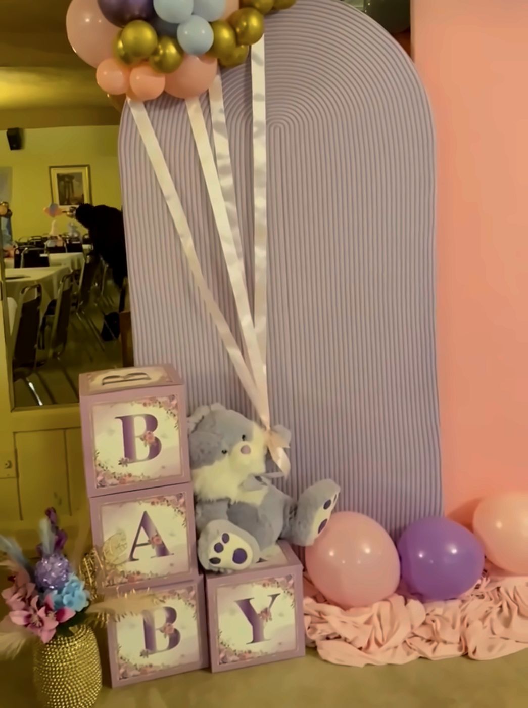 Cubes BABY, ourson et panneau arrondi lavande